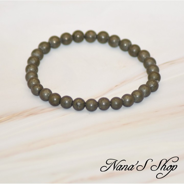 Bracelet Fait main, en Pyrite, Grade AB nuances de brun doré métallique.