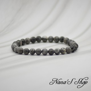 Bracelet Fait Main, en perles de Jaspe Picasso Gris, Grade A.