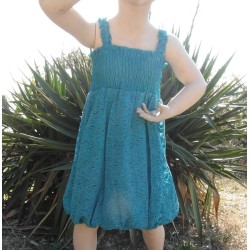 Robe boule fille, en dentelle, coloris bleu lagon.