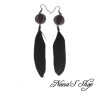 Longues boucles d'oreilles plumes, Feather Loving, coloris noir.