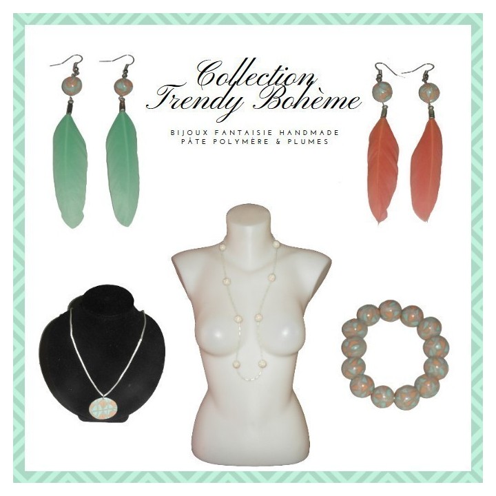 Bracelet élastique, Trendy bohème, coloris corail et menthe.