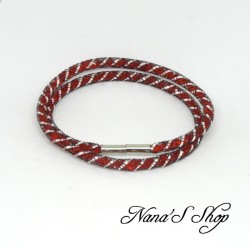Collier ou bracelet double, fine résille noir et strass, effet Stardust, coloris rouge.