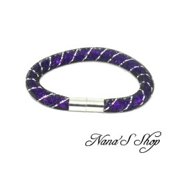 Bracelet fantaisie, grosse résille noire, Stardust, coloris violet.
