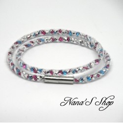 Collier ou bracelet double, tube résille, effet stardust, coloris multicolore.