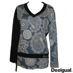 T-shirt femme, manches longues Maika Desigual, coloris bleu.