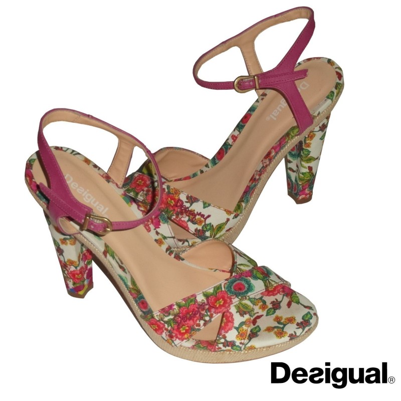 Sandales Desigual Femme Cuir Fleuri – Taille 38, TBE, Fabriquées En Espagne