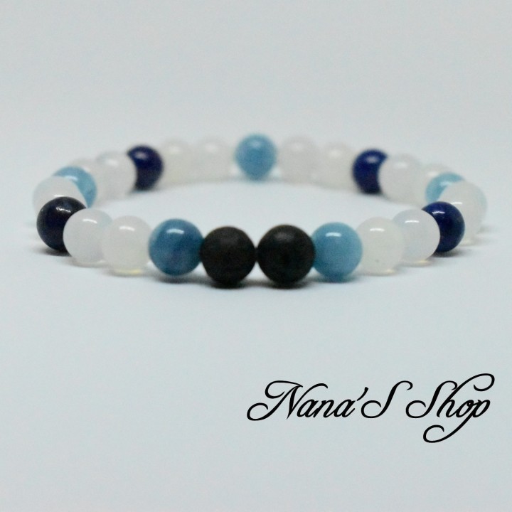 Bracelet perles en pierre, diffuseur huile essentielle, pierre de lave, agate, lapis lazulis et amazonite.
