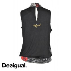 Top débardeur Olga, Desigual, coloris noir et rouge, dos.