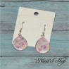 Boucles d'oreilles fantaisie, gouttes en verre, motif aquarelle, coloris rose, modèle 9.