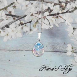 Chaine, pendentif fantaisie, goutte en verre, motif aquarelle, coloris multicolore, modèle 3.