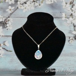Chaine, pendentif fantaisie, goutte en verre, motif aquarelle, coloris multicolore, modèle 3.