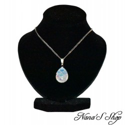 Chaine, pendentif fantaisie, goutte en verre, motif aquarelle, coloris multicolore, modèle 3.