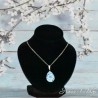 Chaine, pendentif fantaisie, goutte en verre, motif aquarelle, coloris bleu, modèle 6.