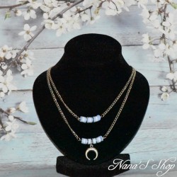 Chaine fantaisie, double rang, perles Heishi, pendentif corne demi-lune, modèle 2.