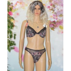 Ensemble Lingerie fleuri, Soutien gorges et string, Canaille, Kookaï, coloris marron.