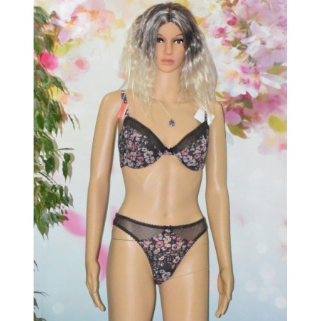 Ensemble Lingerie fleuri, Soutien gorges et string, Canaille, Kookaï, coloris marron.