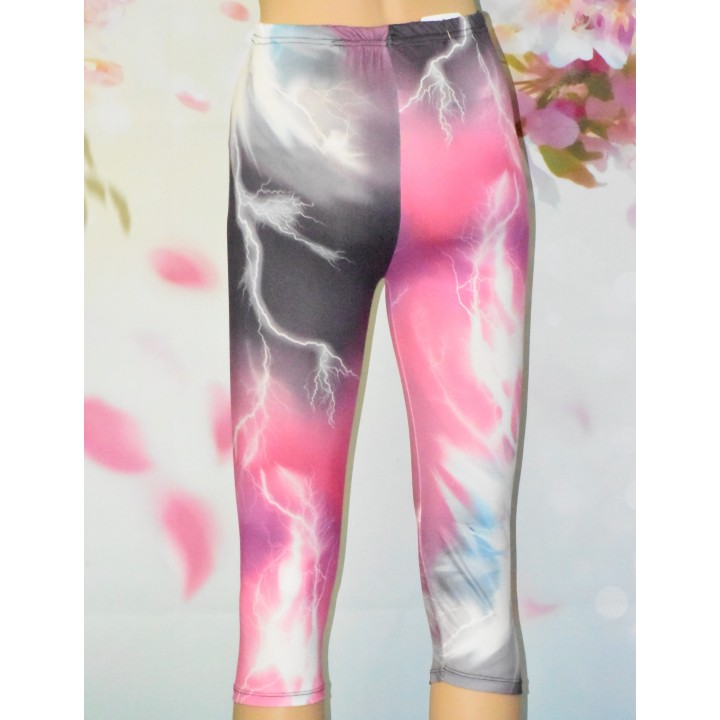 Leggings court, impression foudre, coloris rose, dos.