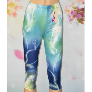 Leggings court, impression foudre, coloris bleu.