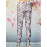 Leggings blanc, imprimé noir et violet,