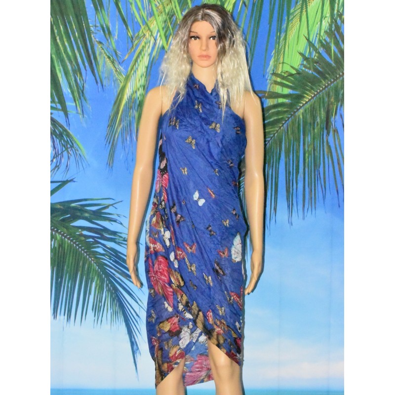 Foulard, paréos, à papillons, coloris bleu royal. Foulard, paréos, à papillons, coloris bleu royal.