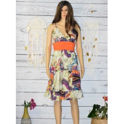Robe orange, colorée, en coton, mi-longue