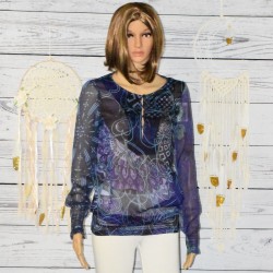 Blouse voile, Desigual, coloris bleu.