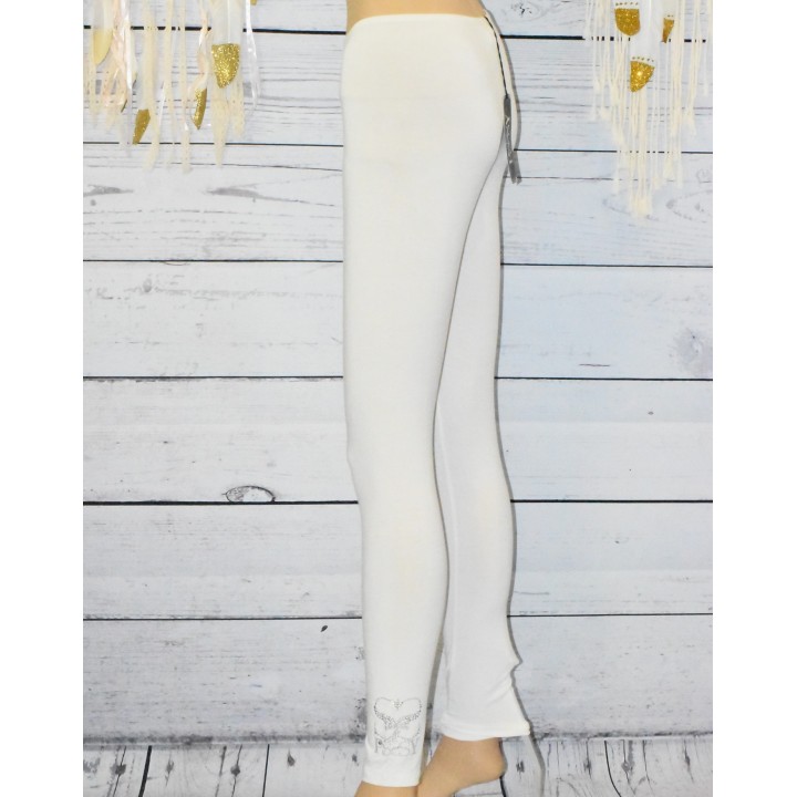 Leggings Psssy, finition strass, coloris blanc.
