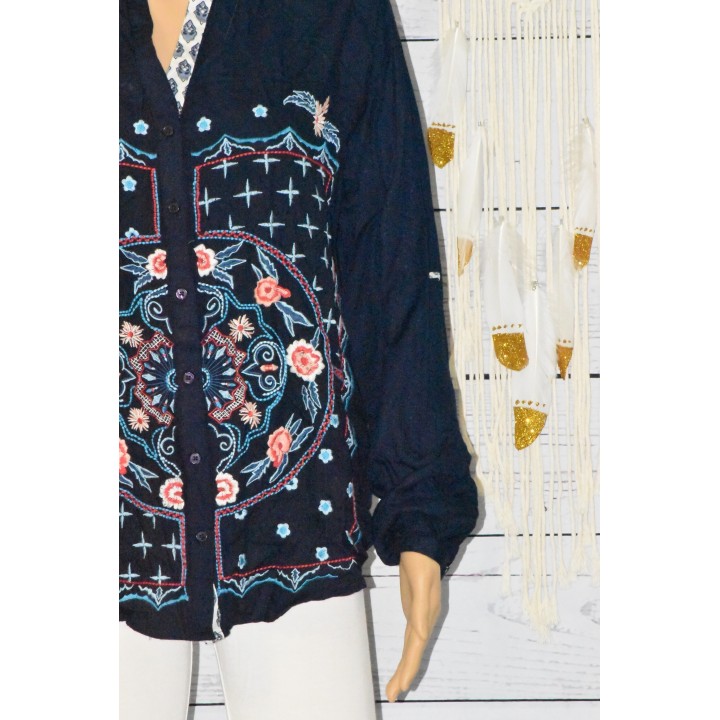 Chemise Desigual, Calambi, coloris bleu marine, détail.