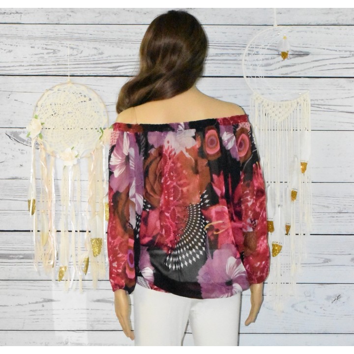 Blouse voile Reo, Desigual, coloris rouge, dos.