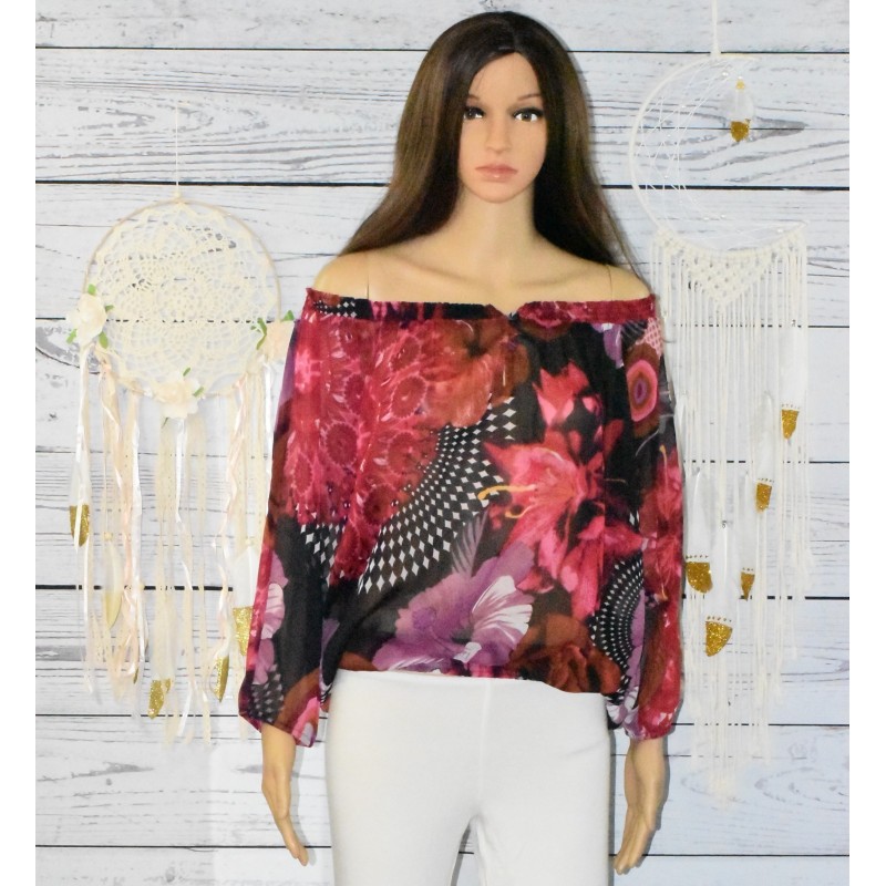 Blouse voile Reo, Desigual, coloris rouge.