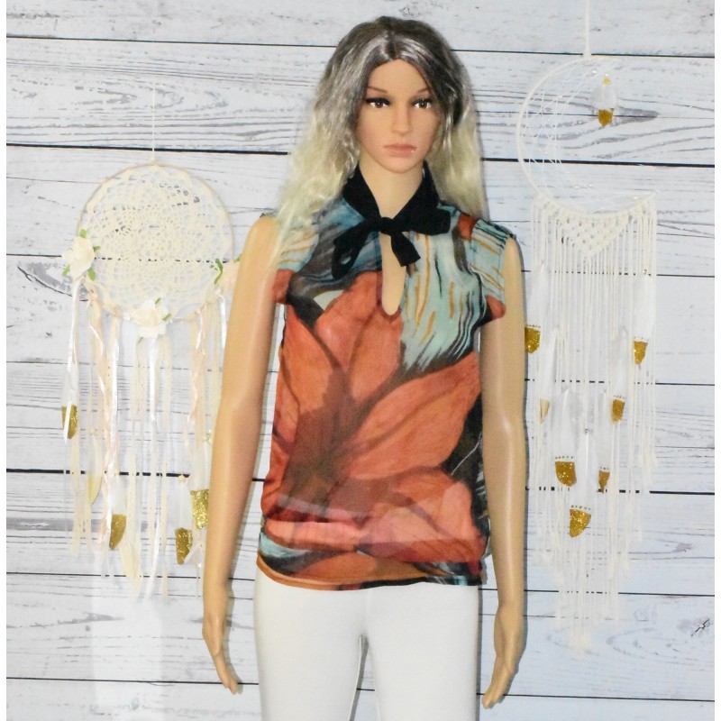 Blouse voile, manches courte, Deion, Desigual, coloris orange.