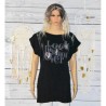 T shirt Tunique sequins, Look for ever, coloris noir.