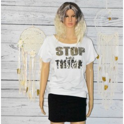 T-shirt large à Sequins, Stop and think, coloris blanc.