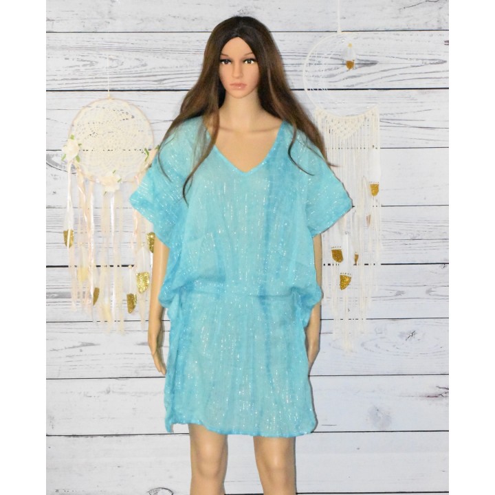 Tunique Tie & Die, Palme, coloris bleu turquoise.