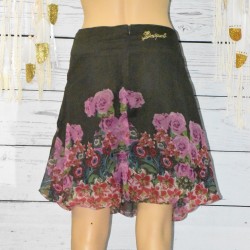 Jupe légère, Laureline, Desigual, imprimé fleur, coloris marron, dos.
