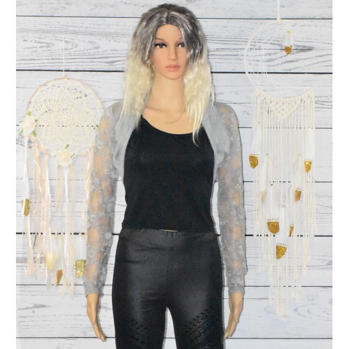 Chauffe épaules en dentelle, coloris gris.