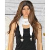 Foulard bijoux uni, pendentifs cœurs, coloris blanc.