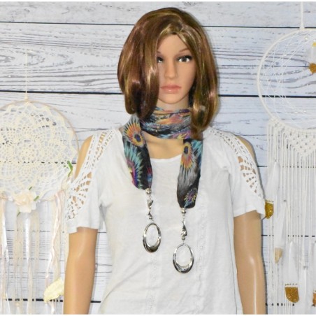 Foulard bijoux, motif plume de paon, Foulard bijoux, motif plume de paon,
