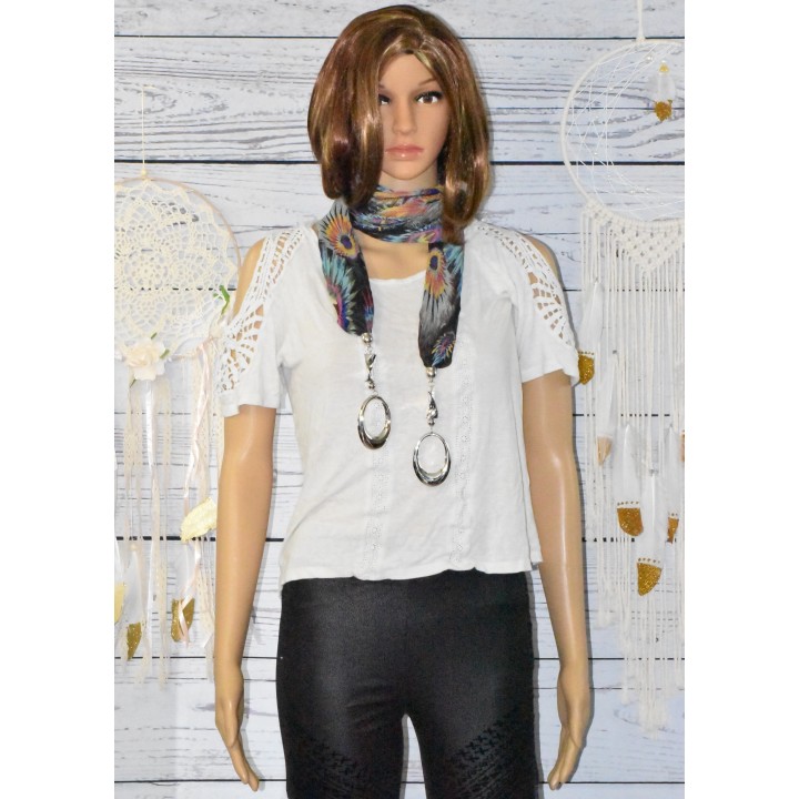 Foulard bijoux, motif plume de paon,