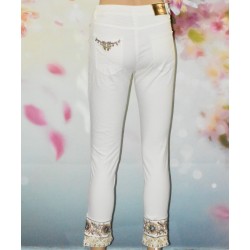 Jeans broderie, Sari White, Desigual, coloris blanc, dos.