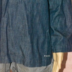 Veste en jeans col tunisien, School Rag, coloris bleu brut, détail.