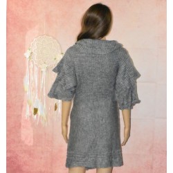 Robe pull, en laine, coloris gris, dos.