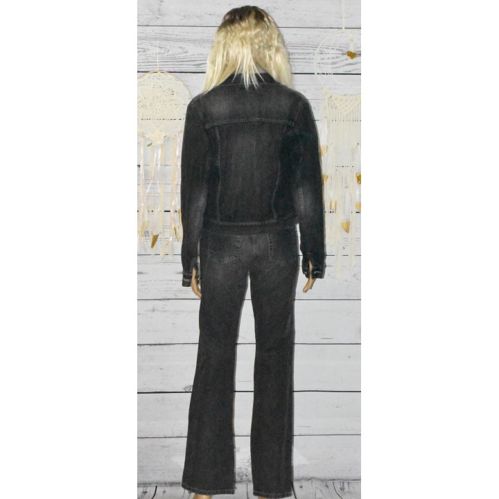 Ensemble femme, en jeans, School Rag, coloris gris, dos.