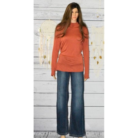 Jeans femme Bootcut large, détail orange, School Rag.