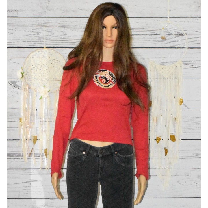 T shirt manches longues, impression, School Rag, coloris rouge.