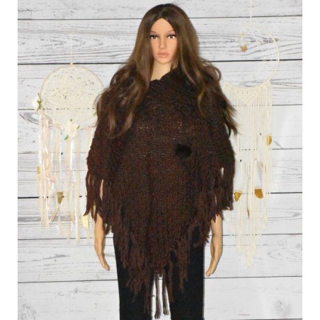 Poncho Pompon, coloris Marron,