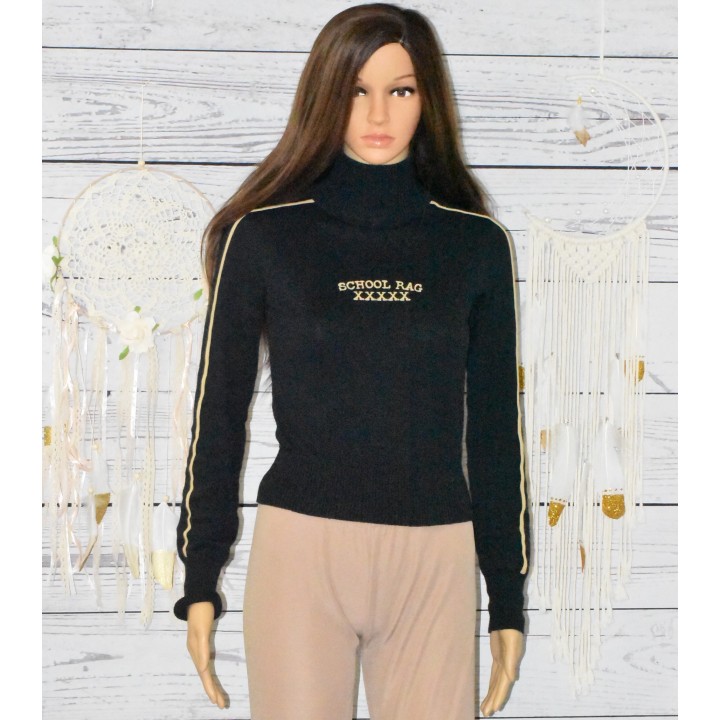 Pull noir col roulé, School Rag.