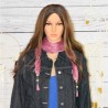 Foulard bijoux, tacheté léopard, pendentif tassel, coloris rose.