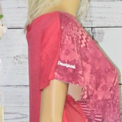 T-shirt sport, Desigual, L Drees B, rose paradis, détail.