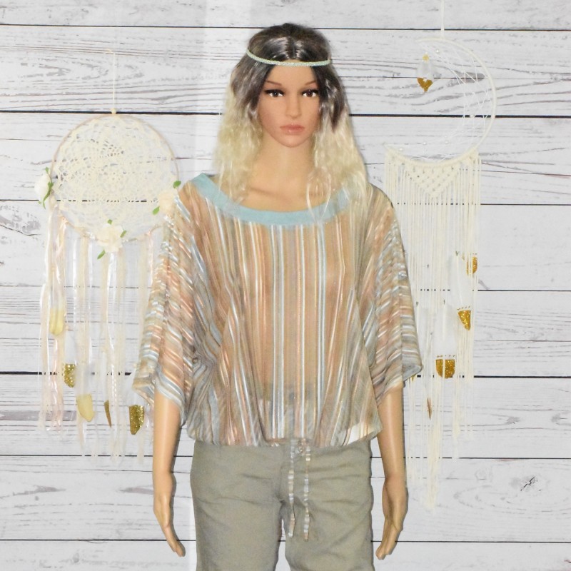 Blouse à rayures, Marbella, Smash, coloris beige et menthe. Blouse à rayures, Marbella, Smash, coloris beige et menthe.
